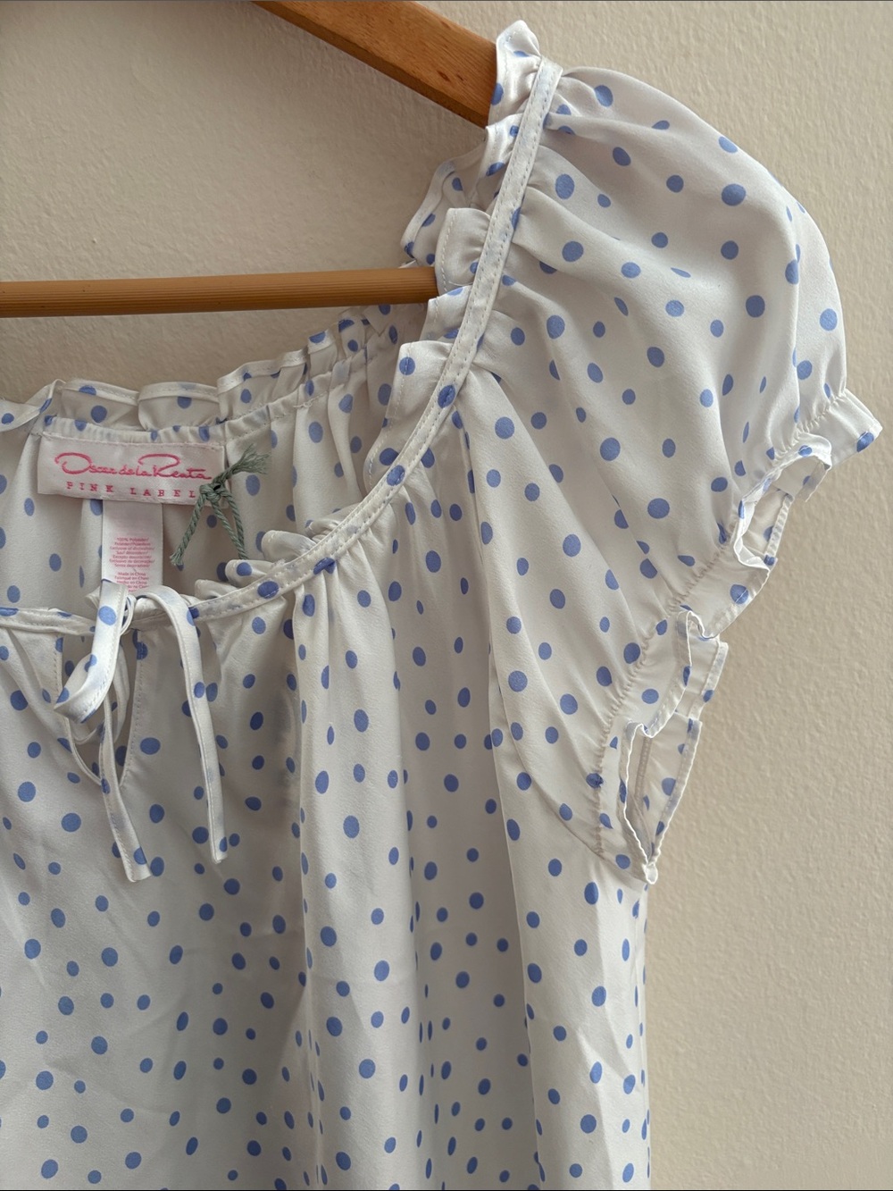 Baby Doll Polka Dot Tie-Neck Mini Dress in Light Blue and White -